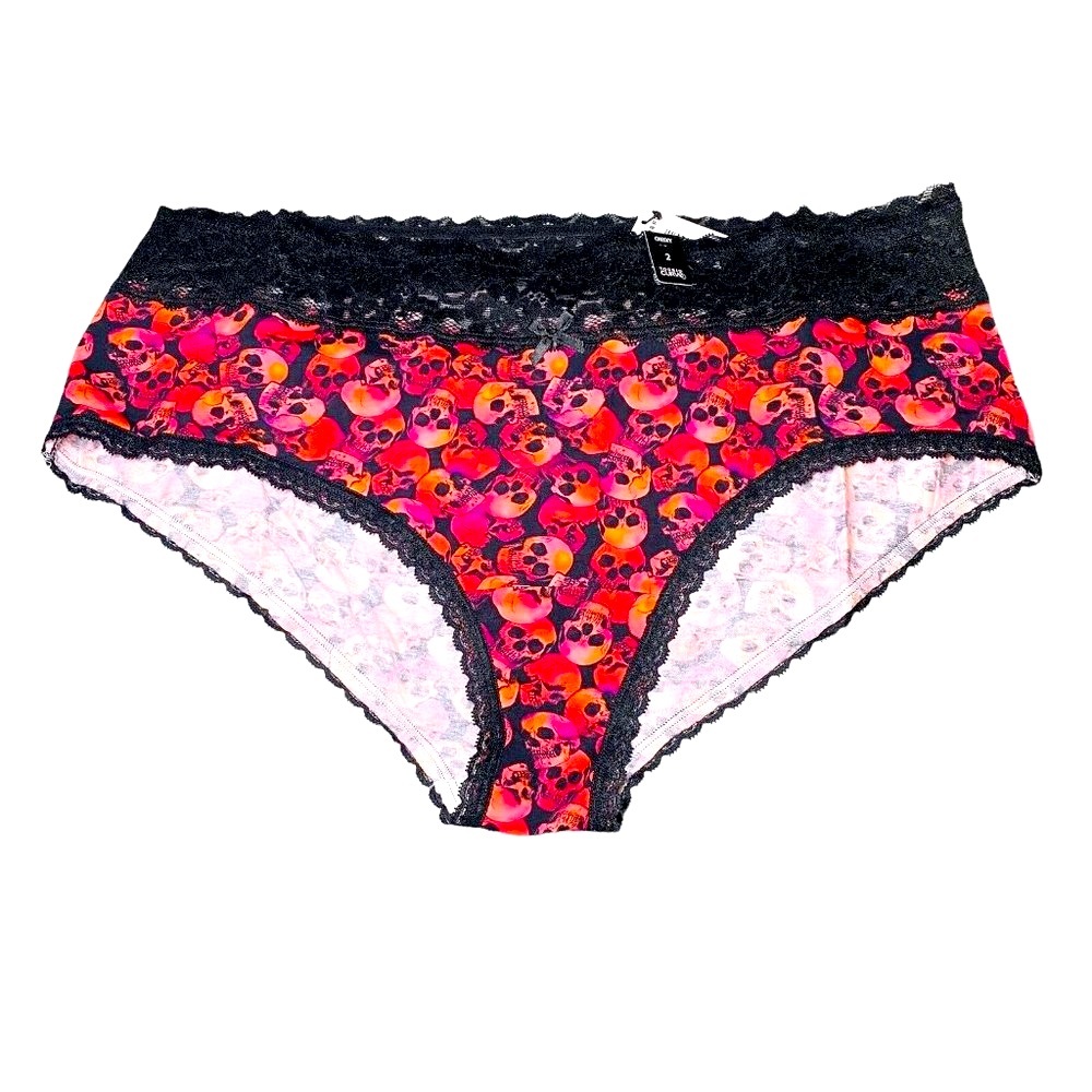 TORRID PANTIES 2 4 5 X Mid Wide LACE TRIM Cheeky COTTON Black SKULLS HALLOWEEN